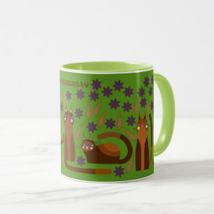 GREEN CAT MUG FOR BIRTHDAY