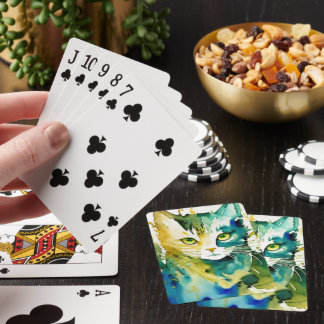 Green Cat Playing Card
