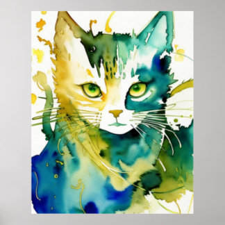 Green Cat Poster