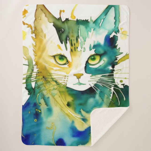 Green Cat Sherpa Blanket (Front)