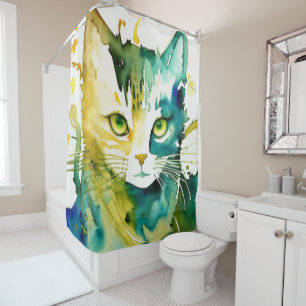 Green Cat Shower Curtain