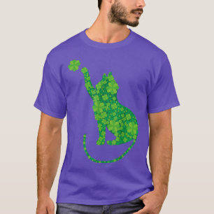 Green Cat Silhouette Shamrocks St T-Shirt