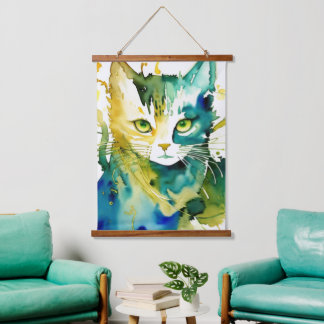 Green Cat Wall Tapestry