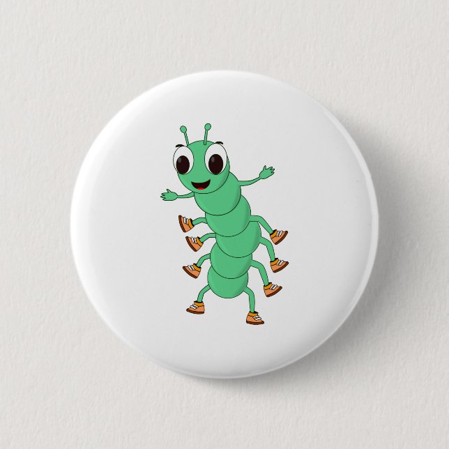 Green Caterpillar 6 Cm Round Badge (Front)