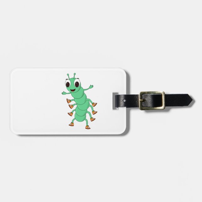 Green Caterpillar Luggage Tag (Front Horizontal)
