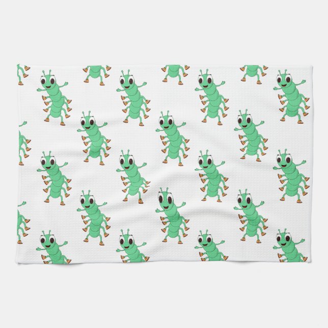 Green Caterpillar Tea Towel (Horizontal)