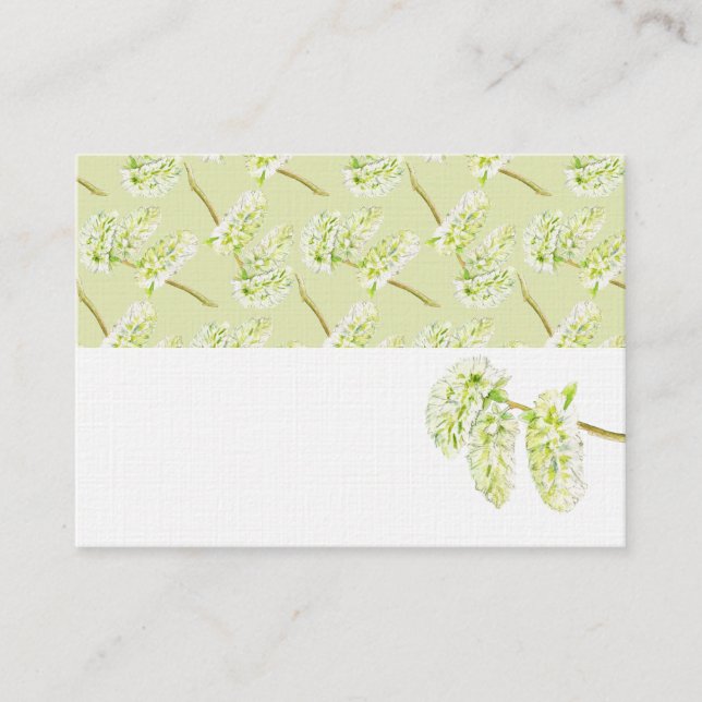 Green catkins watercolor name place cards (Front)