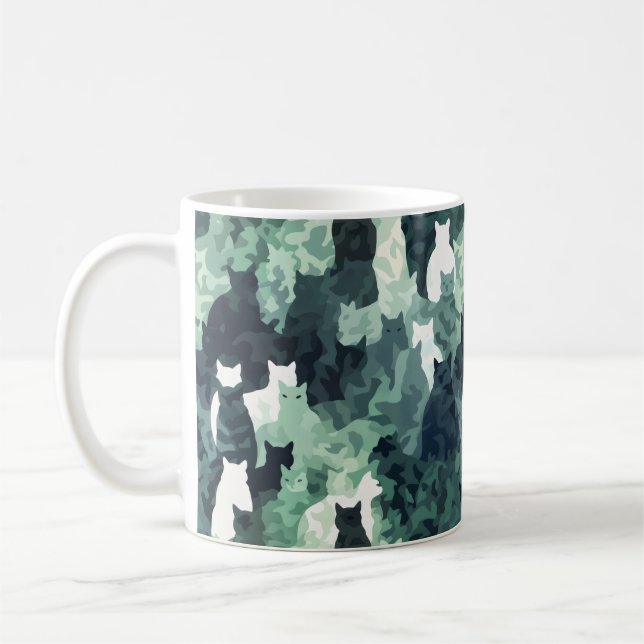 Green Cats Camouflage Pattern Coffee Mug (Left)