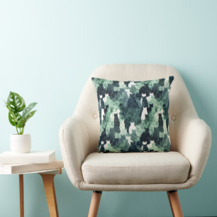 Green Cats Camouflage Pattern Cushion