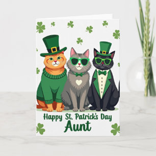 Green Cats Shamrocks Pattern Card
