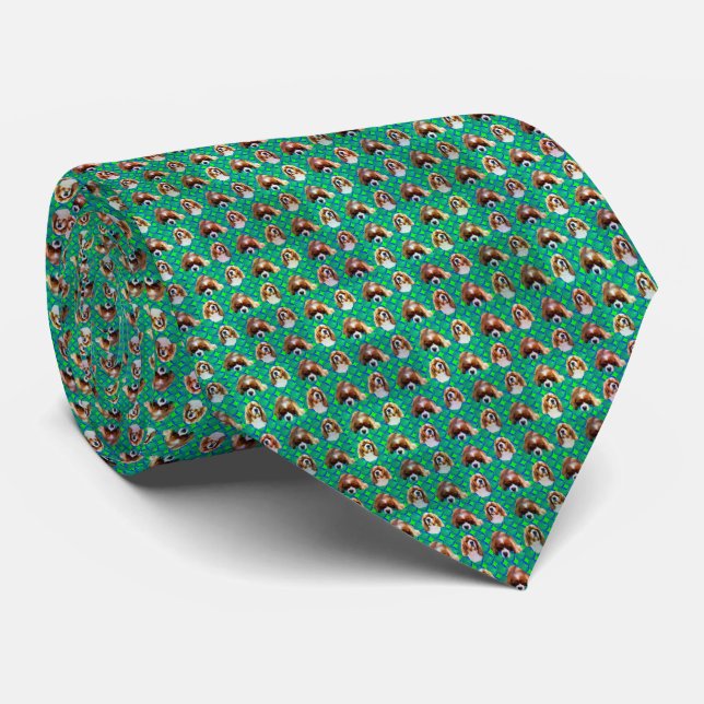 Green Cavalier Spaniel Retro Pop Design, Tie (Rolled)