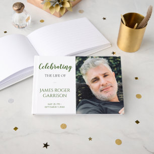 Green Celebration of Life Memorial Photo Guest Book