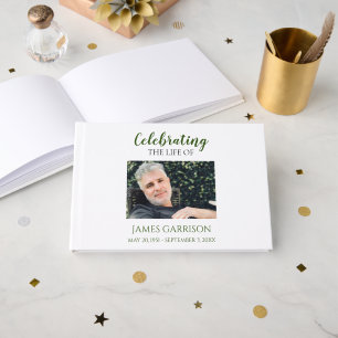 Green Celebration of Life With Photo Memorial Guest Book