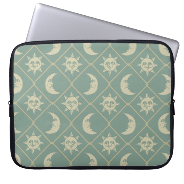 Green Celestial Sun And Moon Laptop Sleeve (Front)