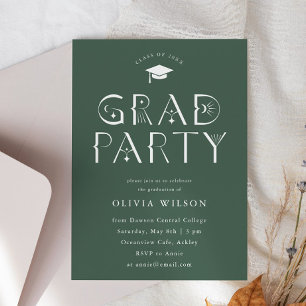 Green Celestial Typography Grad Party  Invitation