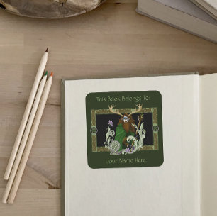 Green Celtic Antlers Man Bookplate Square Sticker