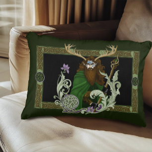Green Celtic Antlers Man Decorative Cushion