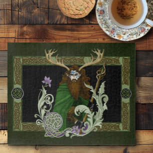 Green Celtic Antlers Man Jigsaw Puzzle