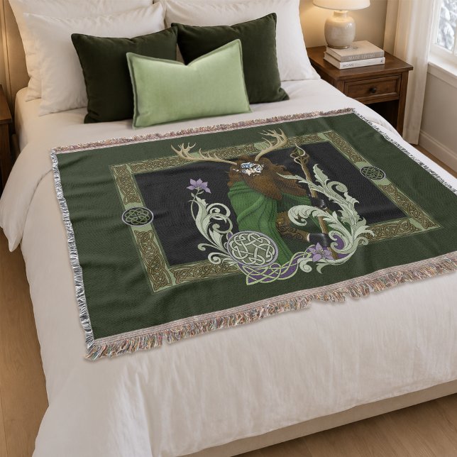Green Celtic Antlers Man  Throw Blanket (Creator Uploaded)