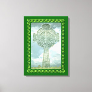 Green Celtic Cross And Clouds Canvas Print