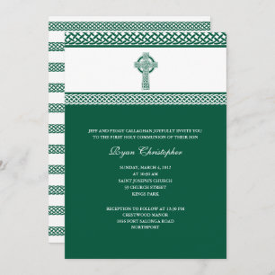 Green Celtic Cross First Holy Communion Invitation