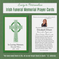 Green Celtic Cross Funeral Memorial Prayer 