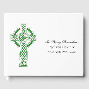 Green Celtic Cross Irish Memorial Funeral Guest Book