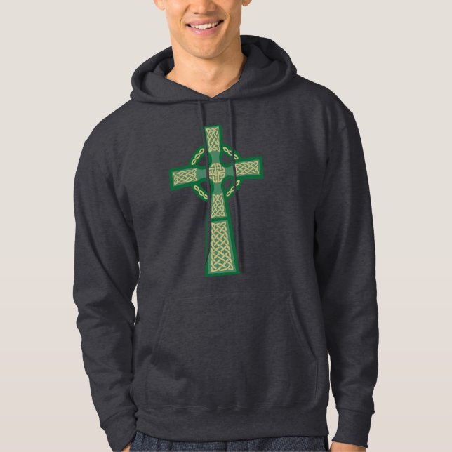 Green Celtic Cross Men's Hoodie Sweatshirt (Front)