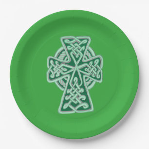 Green Celtic Cross Paper Plates