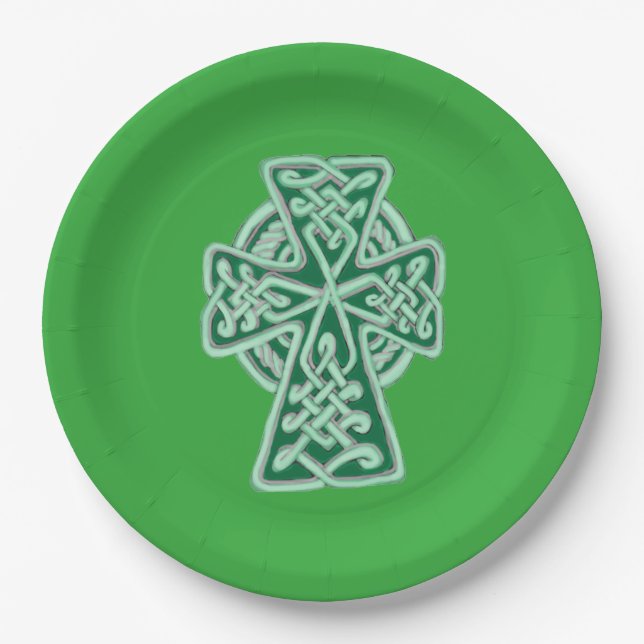 Green Celtic Cross Paper Plates (Front)