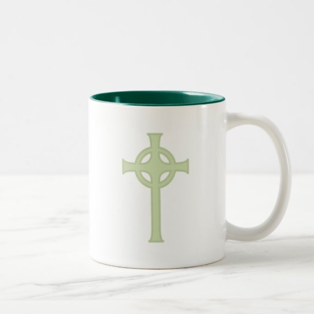 Green Celtic Cross Two-Tone Coffee Mug (Right)