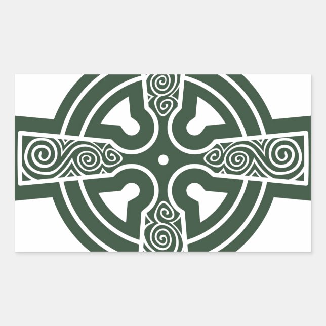 Green Celtic Cross with Triskele Engraving Rectangular Sticker (Front)