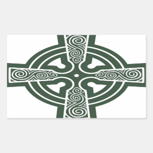 Green Celtic Cross with Triskele Engraving Rectangular Sticker