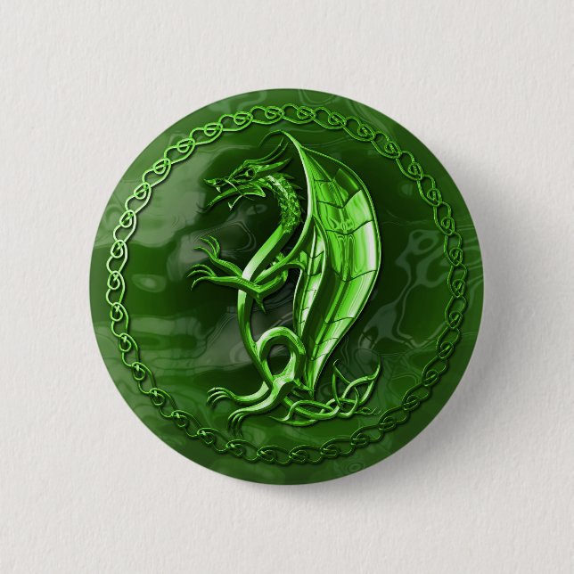 Green Celtic Dragon 6 Cm Round Badge (Front)
