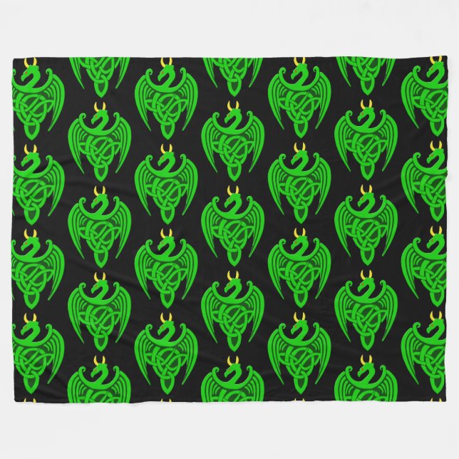 Green Celtic Dragon Fleece Blanket (Front (Horizontal))