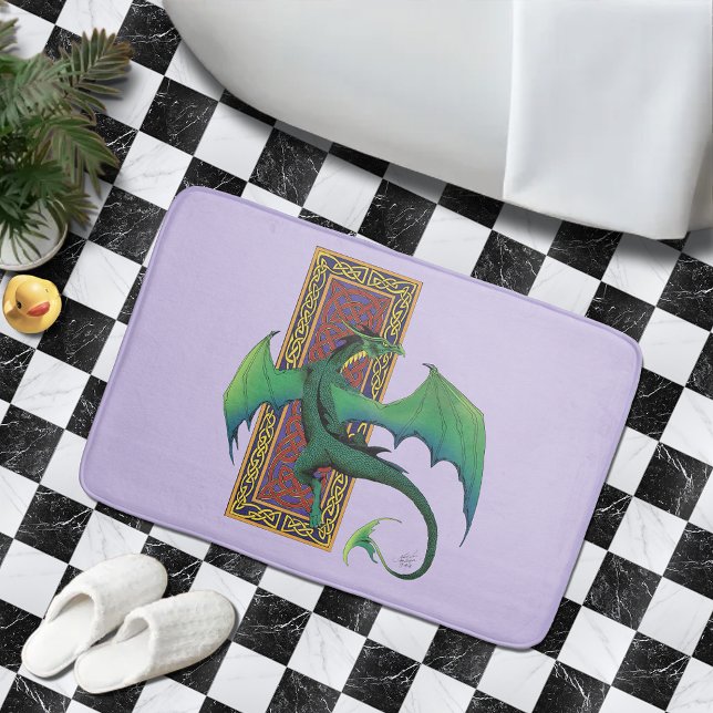 Green Celtic Dragon Purple Fantasy Knotwork Bath Mat (Creator Uploaded)