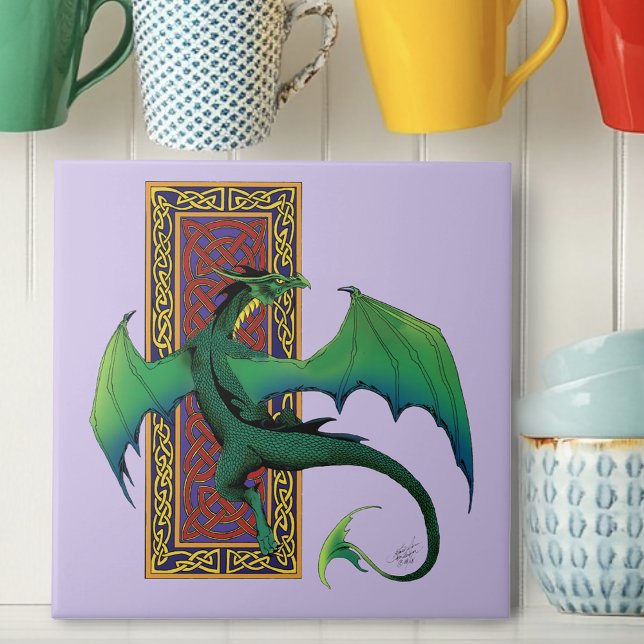 Green Celtic Dragon Purple Fantasy Knotwork Tile (Creator Uploaded)