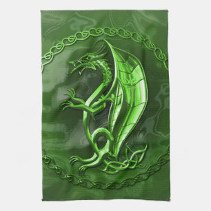 Green Celtic Dragon Tea Towel