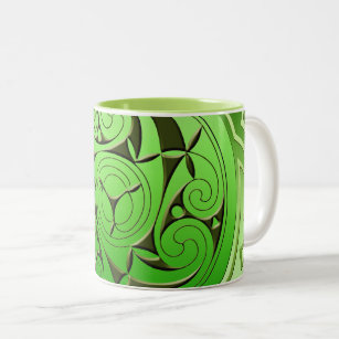Green Celtic Key and Spiral Design Two-Tone Coffee Mug