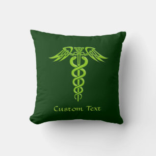 Green Celtic Knot Caduceus Cushion