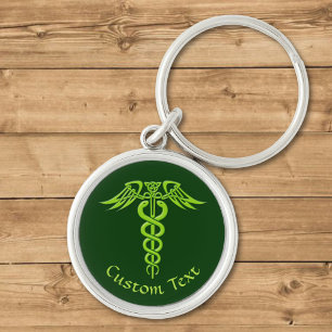 Green Celtic Knot Caduceus Key Ring