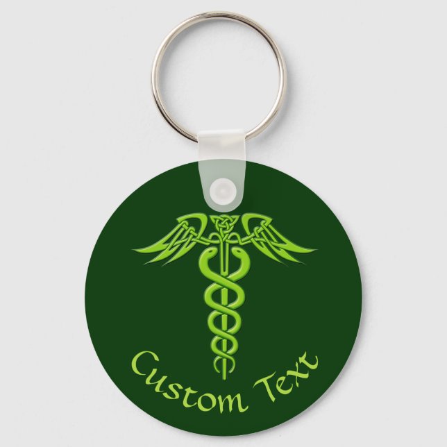 Green Celtic Knot Caduceus Keychain (Front)
