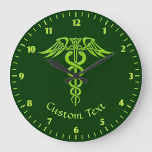 Green Celtic Knot Caduceus Large Clock