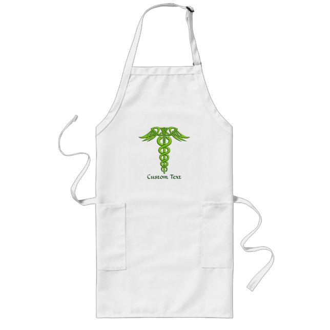 Green Celtic Knot Caduceus Long Apron (Front)