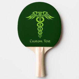 Green Celtic Knot Caduceus Ping Pong Paddle