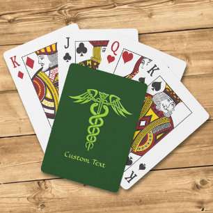 Green Celtic Knot Caduceus Playing Cards