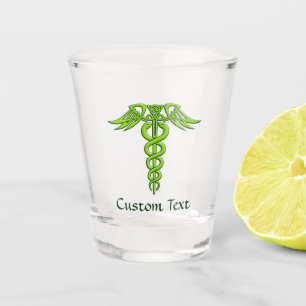 Green Celtic Knot Caduceus Shot Glass