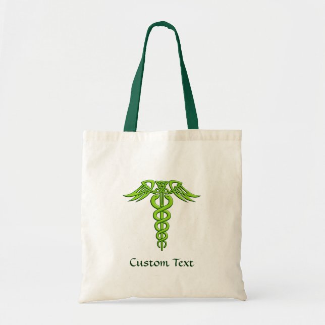 Green Celtic Knot Caduceus Tote Bag (Front)
