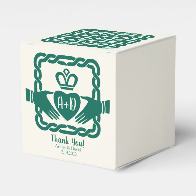 Green Celtic Knot Claddagh Irish Wedding Thank You Favour Box (Front Side)