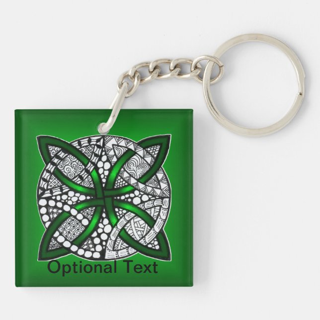Green Celtic Knot Original Art Key Ring (Back)
